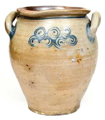 Fine att. Capt. James Morgan, Cheesequake, NJ, c1775 Loop-Handled Stoneware Jar