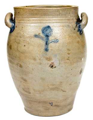Fine 2 Gal. Stonington, CT Stoneware Jar with Impressed Floral Decoration