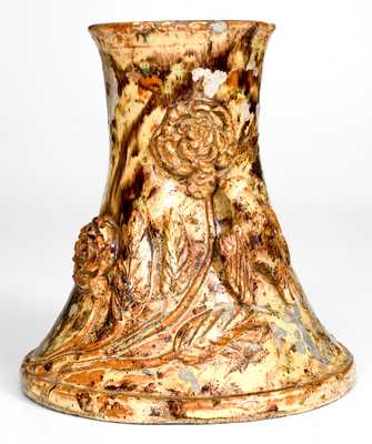 Extremely Rare BAECHER / WINCHESTER, VA Redware Pedestal w/ Applied Birds / Flowers