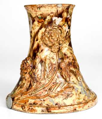 Extremely Rare BAECHER / WINCHESTER, VA Redware Pedestal w/ Applied Birds / Flowers