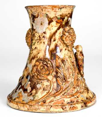 Extremely Rare BAECHER / WINCHESTER, VA Redware Pedestal w/ Applied Birds / Flowers