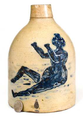 Rare Half-Gallon Stoneware Jug w/ Detailed Bathing Beauty Decoration