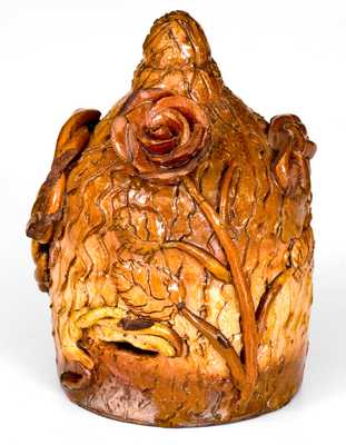 Fine Redware Bank w/ Applied Floral Decoration, Evans Pottery, Dexter, MO