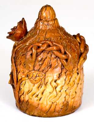 Fine Redware Bank w/ Applied Floral Decoration, Evans Pottery, Dexter, MO