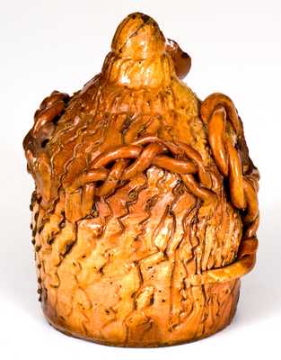 Fine Redware Bank w/ Applied Floral Decoration, Evans Pottery, Dexter, MO