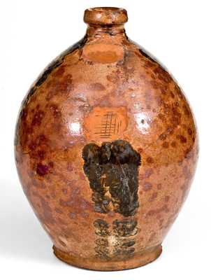 Outstanding Vermont Redware Jug with Manganese Decoration