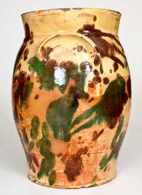 Very Rare 2 Gal. Multi-Glazed Redware Jar, Strasburg, VA, circa 1890