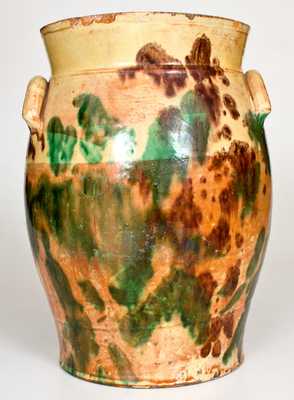 Very Rare 2 Gal. Multi-Glazed Redware Jar, Strasburg, VA, circa 1890