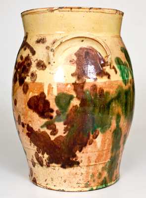 Very Rare 2 Gal. Multi-Glazed Redware Jar, Strasburg, VA, circa 1890