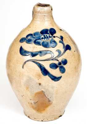 Exceptional Manhattan Stoneware Jug w/ Incised Floral Decoration, circa 1790s