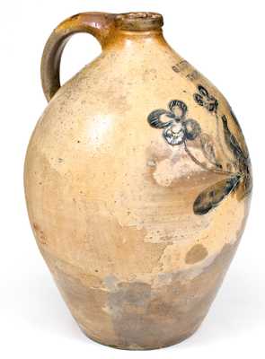 Rare G. LENT / TROY Stoneware Jug w/ Incised Bird and Floral Decoration