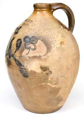 Rare G. LENT / TROY Stoneware Jug w/ Incised Bird and Floral Decoration