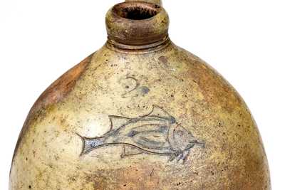 Rare Ohio Stoneware Jug with Incised Fish Decoration