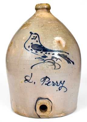 Very Rare HART'S / FULTON Stoneware Water Cooler w/ Bird Inscribed "L. Perry"