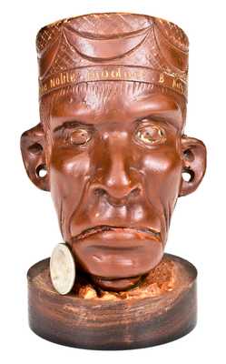 Extremely Rare Anna Pottery Large Figural Stoneware Modoc Indian Face Pipe