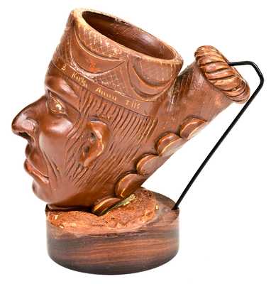 Extremely Rare Anna Pottery Large Figural Stoneware Modoc Indian Face Pipe