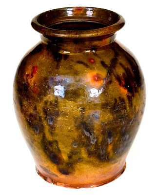 New England Redware Jar w/ Flared Rim and Manganese Decoration