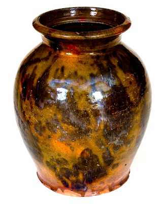 New England Redware Jar w/ Flared Rim and Manganese Decoration