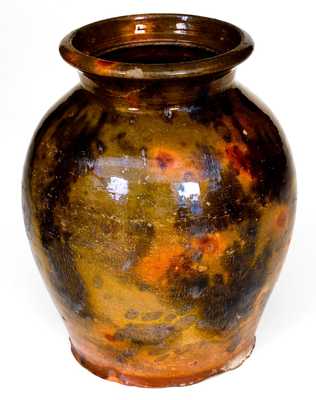 New England Redware Jar w/ Flared Rim and Manganese Decoration