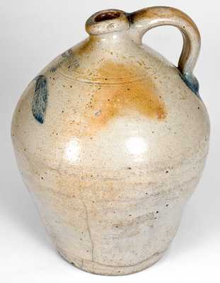 S. T. BREWER / NEW LONDON, CT Stoneware Jug w/ Fine Incised Leaf Decoration