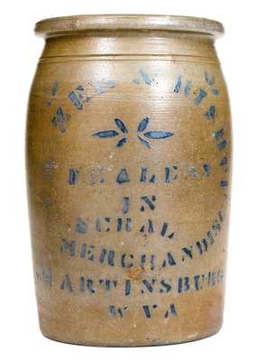 Rare MARTINSBURG, WV Stoneware Advertising Jar with Double-Sided Stencil