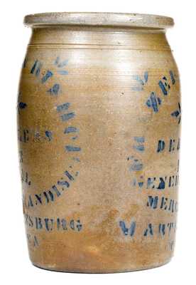 Rare MARTINSBURG, WV Stoneware Advertising Jar with Double-Sided Stencil