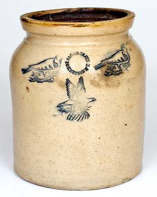 Rare JACOB CAIRE / PO KEEPSIE, NY Stoneware Jar w/ Impressed Birds and Eagle Designs