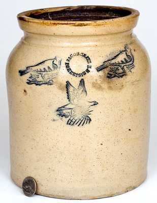 Rare JACOB CAIRE / PO KEEPSIE, NY Stoneware Jar w/ Impressed Birds and Eagle Designs