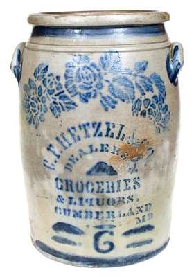 Rare 6 Gal. C. F. HETZEL & CO. / CUMBERLAND, MD Stoneware Advertising Crock