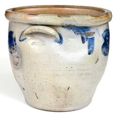 4 Gal. JOHN BELL / WAYNESBORO, PA Slumped Stoneware Jar w/ Bold Floral Decoration