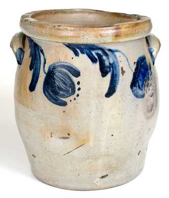 4 Gal. JOHN BELL / WAYNESBORO, PA Slumped Stoneware Jar w/ Bold Floral Decoration