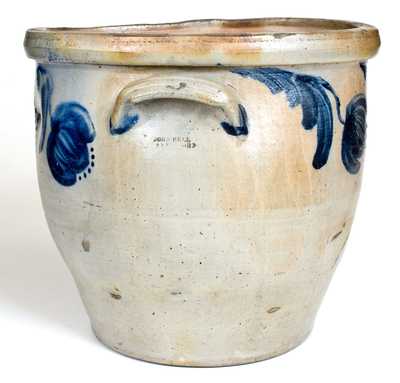 4 Gal. JOHN BELL / WAYNESBORO, PA Slumped Stoneware Jar w/ Bold Floral Decoration