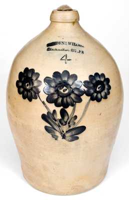 4 Gal. COWDEN & WILCOX / HARRISBURG, PA Stoneware Jug w/ Floral Decoration
