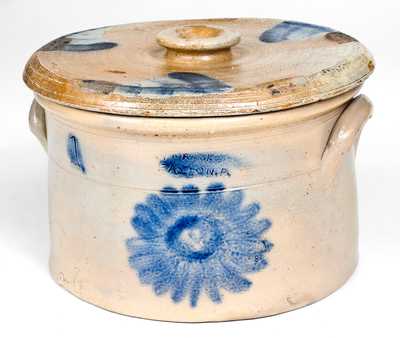 WM. ROOKER / EASTON, PA Stoneware Butter Crock w/ Floral Decoration