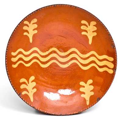 Probably Philadelphia Redware Plate with Fine Yellow Slip Decoration