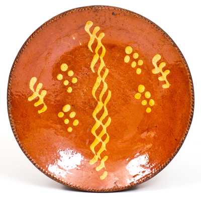 Pennsylvania Redware Plate with Yellow Slip Decoration