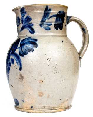 Fine Remmey Family / Philadelphia Stoneware Pitcher w/ Bold Blue Decoration