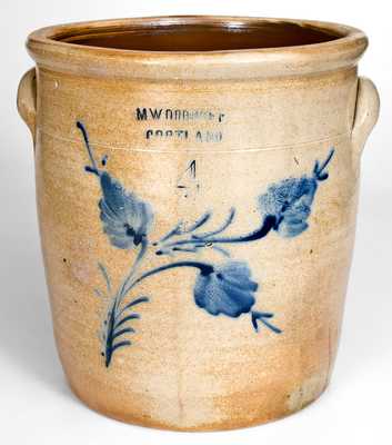 Four-Gallon M. WOODRUFF / CORTLAND, NY Stoneware Crock w/ Lid