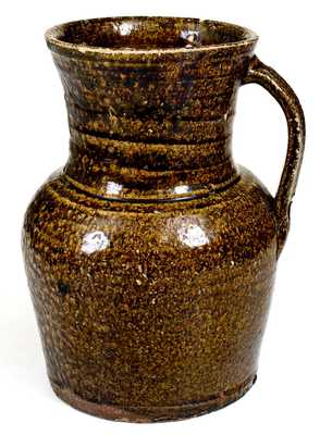 Unusual attrib. W.F. Hahn, Trenton, SC Alkaline-Glazed Spoutless Stoneware Pitcher