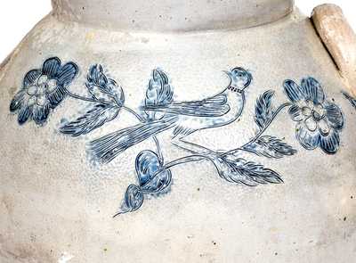 Exceptional "A. Kellogg," Utica, NY Stoneware Jar w/ Elaborate Incised Bird and Floral Decoration