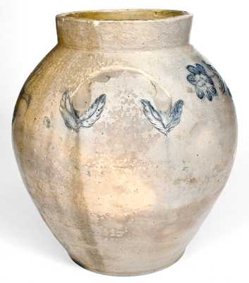 Exceptional "A. Kellogg," Utica, NY Stoneware Jar w/ Elaborate Incised Bird and Floral Decoration
