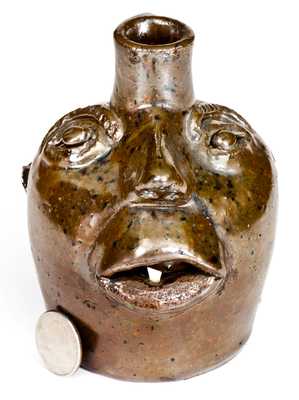 Rare Small-Sized Stoneware Face Jug, attributed to Brown Pottery, Arden, NC, c1930