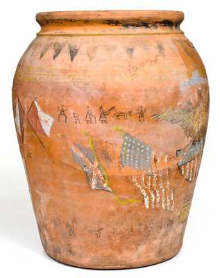 Very Unusual 5 Gal. J. A. BAUER POTTERY CO. / LOS ANGELES, CA Redware Oil Jar