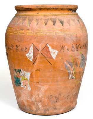 Very Unusual 5 Gal. J. A. BAUER POTTERY CO. / LOS ANGELES, CA Redware Oil Jar
