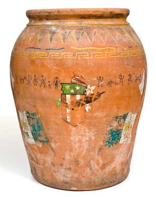Very Unusual 5 Gal. J. A. BAUER POTTERY CO. / LOS ANGELES, CA Redware Oil Jar