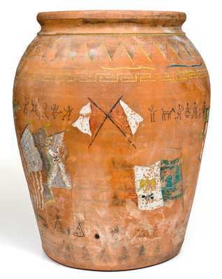 Very Unusual 5 Gal. J. A. BAUER POTTERY CO. / LOS ANGELES, CA Redware Oil Jar