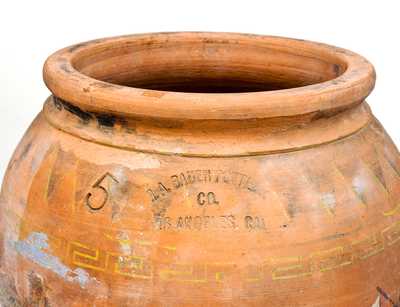 Very Unusual 5 Gal. J. A. BAUER POTTERY CO. / LOS ANGELES, CA Redware Oil Jar
