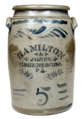 5 Gal. HAMILTON & JONES / GREENSBORO, PA Stoneware Jar