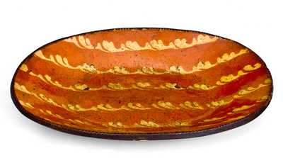 Very Rare J. McCULLY / TRENTON, NJ Redware Loaf Dish with Yellow Slip Decoration