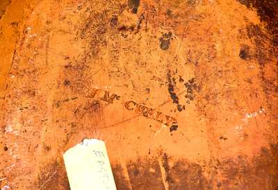 Very Rare J. McCULLY / TRENTON, NJ Redware Loaf Dish with Yellow Slip Decoration